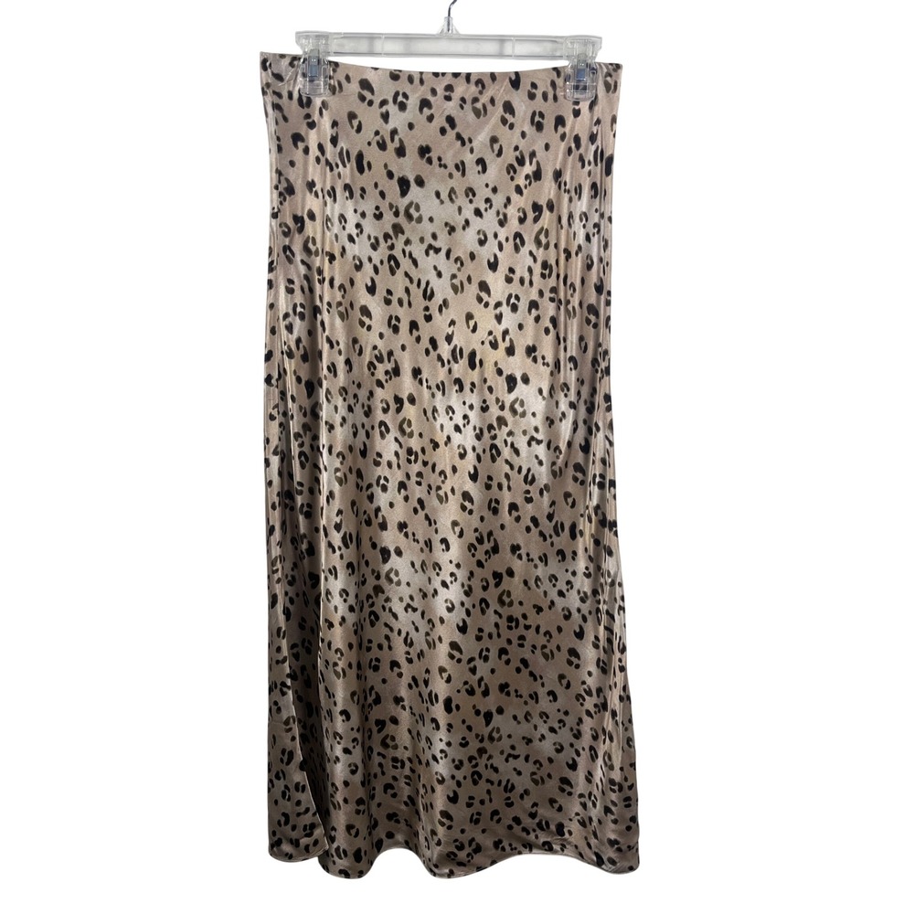 Rails Anya Midi Skirt Champagne Leopard Animal Print Women M Tan Satin